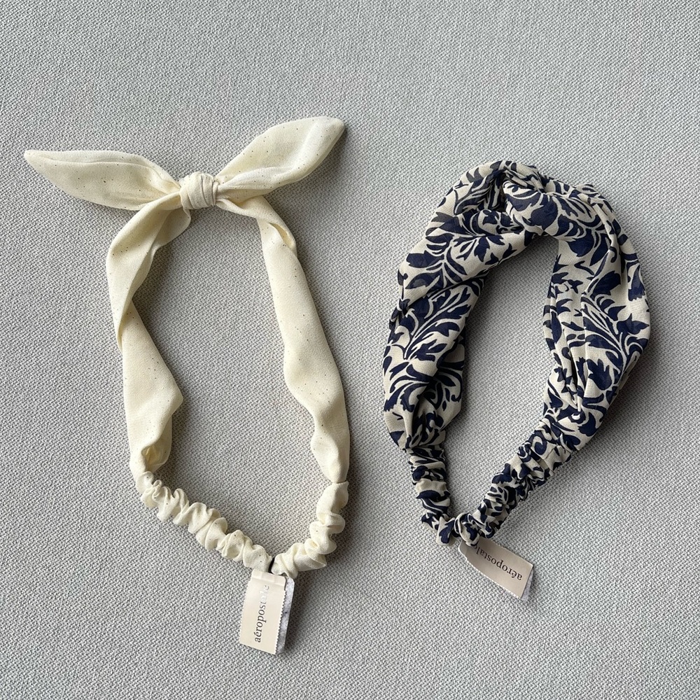 Women’s Set of 2 Cream Bow and Blue Floral Patterned Aéropostale Headbands